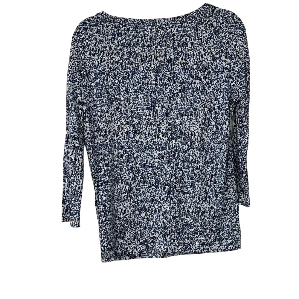Reiss Womens Blue White Abstract Print Scoop Neck 3/4 Sleeve Knit Top Size S - Picture 2 of 3